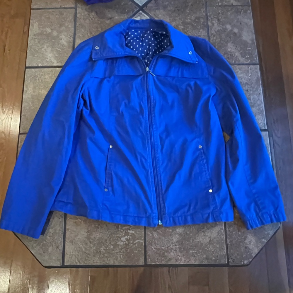 Women's Blue Jacket with Polka Dot Lining. Size Small